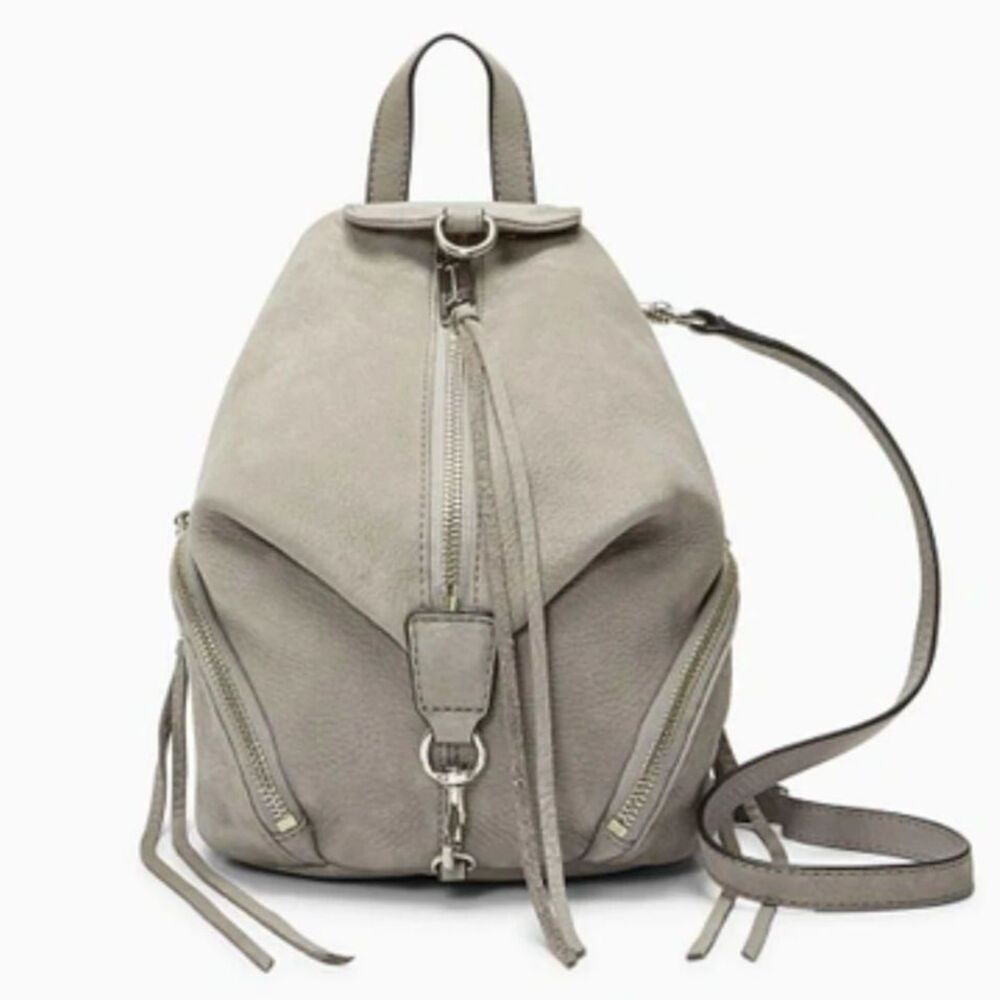 NEW Rebecca Minkoff Julian Backpack, light gray, nubuck, leather NWT $243